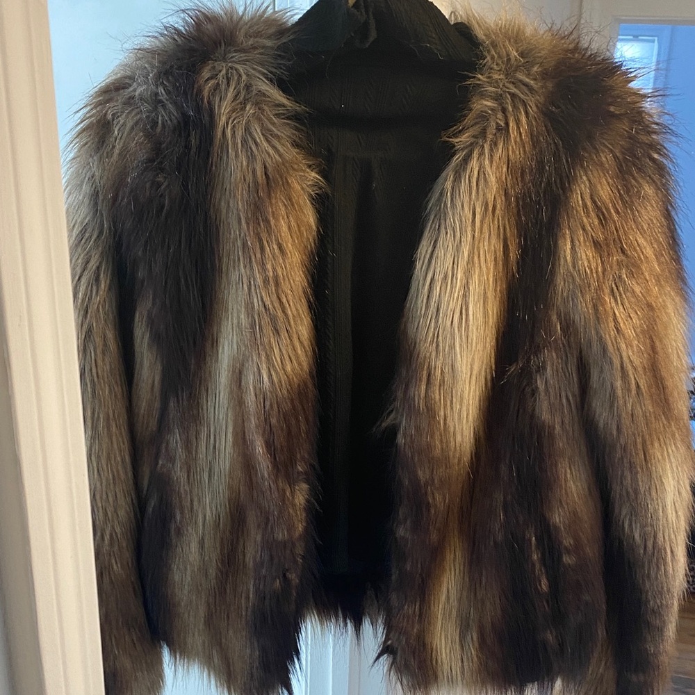 Moda International Faux Fur Teddy Jacket - Brown and Cream